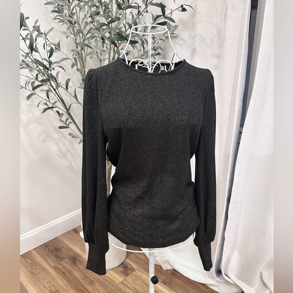 Boden Sparkle Puff Sleeve Sweater Crew Neck Wool Cashmere Black Sz 8 NWT - Picture 11 of 13